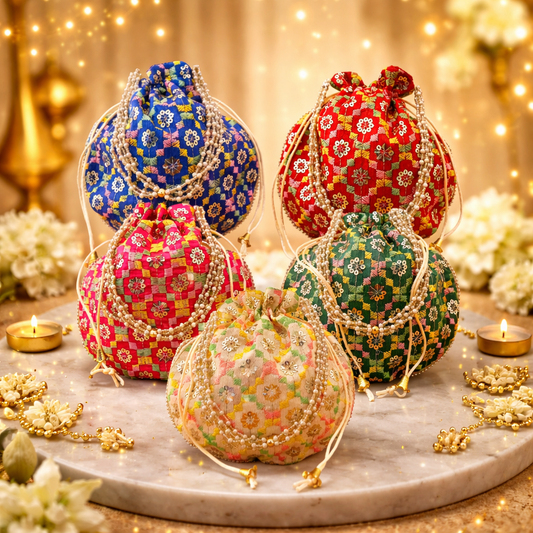 Embroidered Pearl Handle Potli Bag